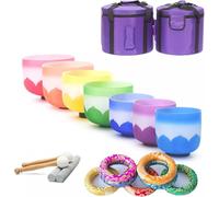 Cuenco cantor de cristal de cuarzo esmerilado exterior con flor de loto, juego de 7 piezas de 6 a 12 pulgadas con bolsa, mazos y brocado de seda para meditación, yoga Zen, 6-12 pulgadas, 432