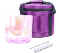 Cuenco Cantor de cristal transparente de chakra de cuarzo con mazos de Estuche de transporte, cuenco de sonido de color rosa for meditación de Yoga(432Hz,8 inch D Note)