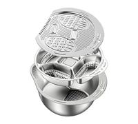 Cuenco Colador de Arroz,Set de Colador con Fondo Inclinado - Rallador de Ajo de Acero Inoxidable - para Cocina Restaurante Verduras Frutas Jengibre Cebolleta