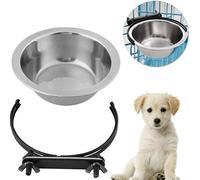 Cuenco colgante mascotas, plato para colgar de acero inoxidable con ganchos Alimentador de agua para alimentos para perros cachorro de gato(L)