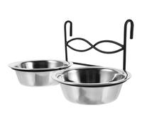 Cuenco Colgante Soporte de Acero Inoxidable para Pájaros | Jaula de Aves, Agua y Semillas, Ganchos Estables, Color Plata, Uso en Loros Pequeños y Conejos