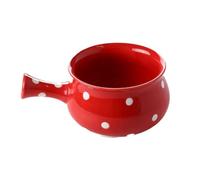 Cuenco con Asa de Cerámica Roja para Desayuno y Fideos Instantáneos | Diseño de Ondas y Puntos, Fácil de Limpiar, Protege las Manos del Calor, Uso en Cocina y Buffet
