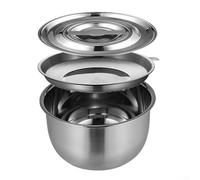 Cuenco de acero inoxidable con tapa fabricado con metal de grado 304 no reactivo que garantiza un contacto seguro con sustancias ácidas saladas y aceitosas de alimentos (pequeño (1,4 l), plateado)