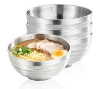 Cuenco de acero inoxidable de 400 ml, juego de cuencos de arroz de doble capa de 304, tazón de arroz roscado, protección contra el calor, cuenco de ramen para el hogar, restaurante y exterior