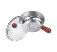 Cuenco de acero inoxidable de diseño funcional con mango de madera para hervir freír y calentar en cocinas de inducción y quemadores de gas para cocinar cómodamente (14 cm con tapa)