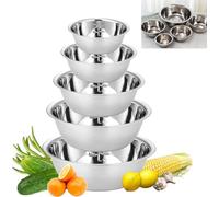 Cuenco de acero inoxidable, ensaladera, cuenco para mezclar, base plana, graduado, apilable, adecuado para servir alimentos, productos horneados y ensaladas mixtas, juego de 5 unidades, diámetro 14/16