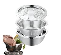 Cuenco de acero inoxidable multifunción con rallador - Cortador de verduras Rallador Filtro Cesta Escurridor 3 en 1 | Colador de alimentos Cuenco Preparación Ensalada Lavado Escurridor | Set Colador
