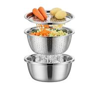 Cuenco de acero inoxidable - Multifunctional Washing and Dreninage Basket with Raster, Sturdy Kitchen Basin for ensalada, Vegetables, Baking, Cooking, and Food Preparation