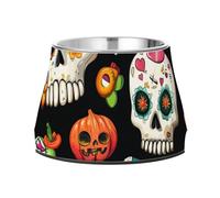Cuenco de agua antideslizante de acero inoxidable con diseño de calaveras de Halloween para amar a las mascotas y comer lentamente