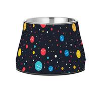 Cuenco de agua con forma redonda de dibujos animados coloridos para perros negros con soporte, cuencos de alimentación de acero inoxidable para amar a las mascotas y comer lentamente