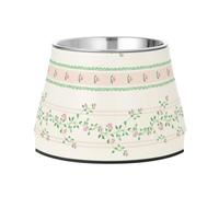 Cuenco de agua elevado de acero inoxidable para mascotas, diseño de flores rosadas, para amar a tu mascota y comer lentamente