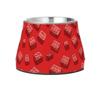 Cuenco de agua elevado de acero inoxidable para perros, cuencos de agua para amar a las mascotas, alivio del bigote de mascotas, patrón de bloque rojo