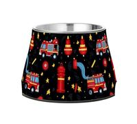 Cuenco de agua elevado para mascotas, de acero inoxidable, para amar a las mascotas, bigotes, fatiga, bomberos, manguera de bomberos, hidrante, camión, color negro