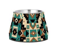 Cuenco de agua elevado para mascotas de estilo étnico, azul y marrón, con soporte, de acero inoxidable, para amar a las mascotas, comer lentamente
