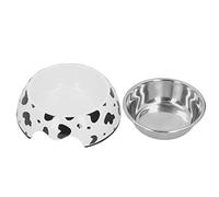 Cuenco de Agua para Comida para Perros, Base Antideslizante, Cuenco para Mascotas de Acero Inoxidable con Linda Textura de Vaca, Plato de alimentación Antideslizante Duradero para (Vaca lechera)