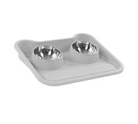 Cuenco de Agua para Gatos con Inclinación de 15°, Juego de Cuencos Dobles para Mascotas de Acero Inoxidable con Diseño de Borde Elevado para una Fácil Limpieza (Gris)