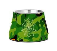 Cuenco de agua para mascotas con soporte de calabaza de camuflaje verde de Halloween, cuencos básicos de acero inoxidable para amar a las mascotas, plato de comer lento para perro