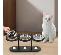 Cuenco de alimentación elevado para gatos y perros con soporte negro, soporte elevado de inclinación de 15° para perros, 3 juegos de alimentación de acero inoxidable de altura ajustable (1 unidad)