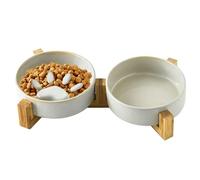 Cuenco de alimentación lenta - 7.28 x 2.76 pulgadas de cerámica para mascotas, uso al aire libre con soporte de madera elevado, cuenco para perros para patio, jardín, campamento y material de madera