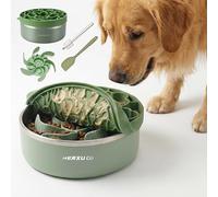 Cuenco de alimentación lenta para perros, juego convertible 5 en 1 con tapa de alfombrilla de lamer de 2 lados e inserto extraíble, cuenco antideslizante de acero inoxidable de 42 onzas, incluye
