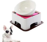 Cuenco de cer?mica JYHY Bulldog para perros y gatos, de boca ancha, est?ril, inclinado, con tapete de goma antideslizante (taza blanca M/1.5)