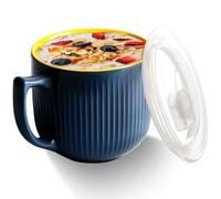 Cuenco de cerámica con asa, 900 ml, tazas de sopa para microondas con tapa, cuenco de ramen, taza de café grande para almuerzo, pasta, fruta, cereales (gris)