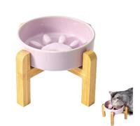 Cuenco de cerámica doble elevado,Plato de comida lenta para mascotas,Cuenco de cerámica para gatos,Alimentadores para mascotas,Suministros de alimentación para perros con soporte de madera