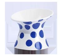 Cuenco de cerámica Elevado for Gatos, Cuencos alimentación Agua for Perros pequeños, Protector Cuello Antideslizante for Mascotas, comederos for Beber pie Alto(Blue Dot,165x165x140mm)
