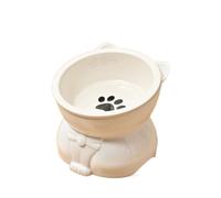 Cuenco de cerámica para comida para gatos para beber y comer, protege el cuello, boca diagonal, cuenco de pie alto, comedero multiusos para mascotas con boca inclinada (blanco)