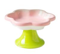 Cuenco de cerámica para gatos de pie alto con diseños en forma de flor para una alimentación cómoda y prevención de derrames, cuenco elevado para mascotas