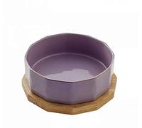 Cuenco de cerámica para perros, con base de madera de roble antideslizante, no tóxico, insípido, inofensivo, cuencos de agua o alimentos, para perros y gatos, color rosa, 18,5 cm