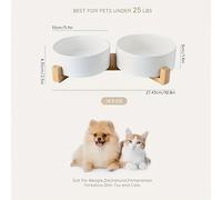 Cuenco de Cerámica para Perros y Gatos con Soporte de Madera, Esmalte Mate Antideslizante, Juego de Comida y Agua para Gatos y Perros Pequeños, 13.5 oz