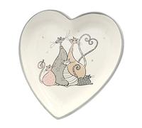 Cuenco de cerámica, plato decorativo en forma de corazón con familia de gatos, color gris, crema y blanco, dimensiones (largo x ancho x alto): 20 x 20 x 3 cm aprox