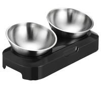 Cuenco de Comida for Gatos Apto for Bigotes de Acero Inoxidable Antideslizante Apto for lavavajillas prevención del acné Cuenco for aliviar los Bigotes(Double Bowl)