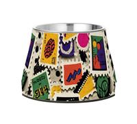 Cuenco de comida para mascotas con fragmentos de papel retro, antideslizante, de acero inoxidable, para perros pequeños, alimentación cómoda