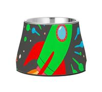 Cuenco de comida para perros de acero inoxidable mejorado con diseño de dibujos animados, planeta espacial, tierra, gris oscuro, cuencos de alimentación para perros de plástico