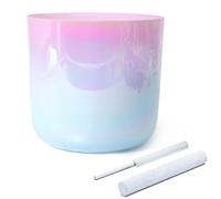 Cuenco de cristal de cuarzo coloreado for el chakra del plexo solar, 432 Hz, 8 pulgadas, nota Mi, ideal for yoga, meditación y baños de sonido. Incluye mazo de acrílico, gamuza y junta tórica.