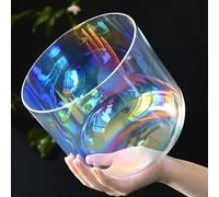 Cuenco de cristal de cuarzo con luz cósmica transparente de alquimia, cuenco de alquimia de luz cósmica natural for curación con sonido y meditación, oración, reducción del estrés,(A note,7"432hz)