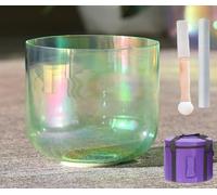 Cuenco de cristal de cuarzo transparente con degradado verde, cuenco de alquimia de luz cósmica for sanación con sonido de yoga, reducción del estrés y ajuste del estado emocional(E note,6" 432hz+bag)