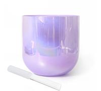 Cuenco de cristal morado transparente de 15,2 cm, nota B, luz cósmica, alquimia, sonido, cuenco para yoga, meditación, chakras, juego de regalo con golpeador acrílico y junta tórica de frecuencia de