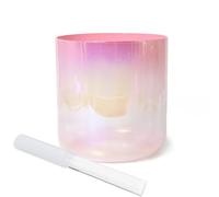 Cuenco de cristal rosa claro de 8 pulgadas para alquimia, cuenco de sonido para yoga, meditación, golpeador de cuarzo transparente y anillo tórico incluido, instrumento de curación de sonido en D Note