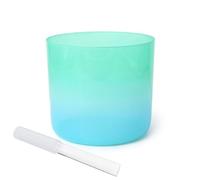 Cuenco de cristal transparente degradado verde cian de 7 pulgadas para yoga, meditación, sanación de sonido, alquimia, cuenco con golpeador y junta tórica (440 Hz)