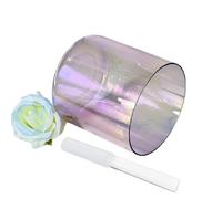 Cuenco de cristal transparente morado deslumbrante de 7 pulgadas E Note con golpeador y anillo tórico, cuenco curativo para yoga, meditación, luz cósmica, alquimia, vibración (432 Hz)