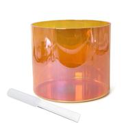 Cuenco de cristal transparente naranja de 15,2 cm, cuenco de alquimia para yoga, meditación y curación de sonido, hecho a mano con diseño de luz cósmica, incluye golpeador y junta tórica de frecuencia