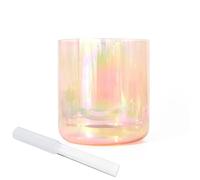 Cuenco de cristal transparente naranja de 8 pulgadas, cuenco de alquimia para yoga, meditación, curación de sonido, incluye golpeador de cuarzo y anillo tórico con vibración de luz cósmica (432 Hz)