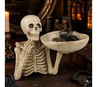 Cuenco de dulces de Halloween, plato de caramelo de esqueleto de Halloween, cuenco de calavera, bandeja de aperitivos de resina para Halloween, soporte para bandeja de dulces con calaveras de mano