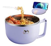 Cuenco de fideos instantáneos, 900 ml-1200 ml, a prueba de fugas, cuenco de fideos de acero inoxidable, caja bento con tapa y asa, accesorios de cocina para postres, verduras, ramen (morado, 900 ml)