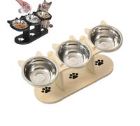 Cuenco de gato elevado 3 en 1 con 3 cuencos de acero inoxidable, soporte de madera regulable en altura e inclinación, comedero antideslizante protege bigotes, para gatos y perros pequeños