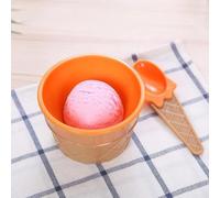 Cuenco de helado con cuchara, diseño de gofres de plástico multicolor, para niños, helado y yogur, 9,7 x 15 cm (naranja)