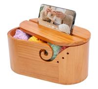 Cuenco de hilo para lana, 27,7 x 13,8 x 13,3 cm, cuenco de punto para tejer y ganchillo, cuenco de madera con tapa y ranura hiperbólica para madres amantes del punto, enhebrar, manualidades, proyectos